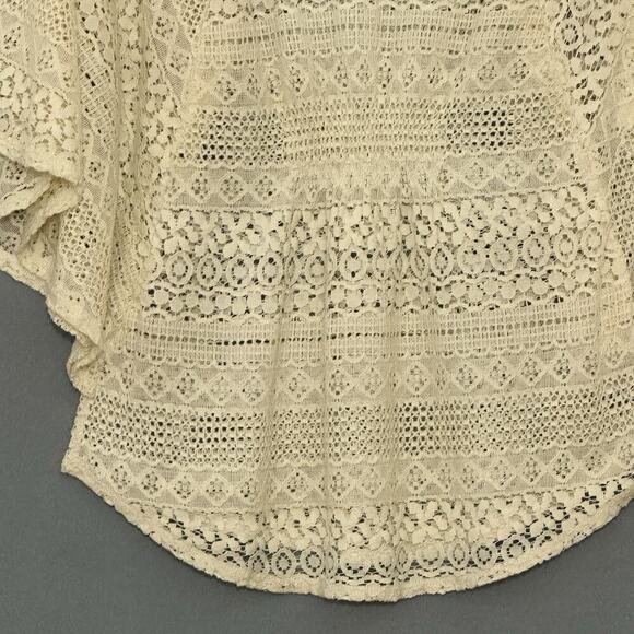 Vintage Y2K Womens Top M‎ Ivory Crochet Lace Sheer Flowy Poncho Western Boho - Picture 3 of 10